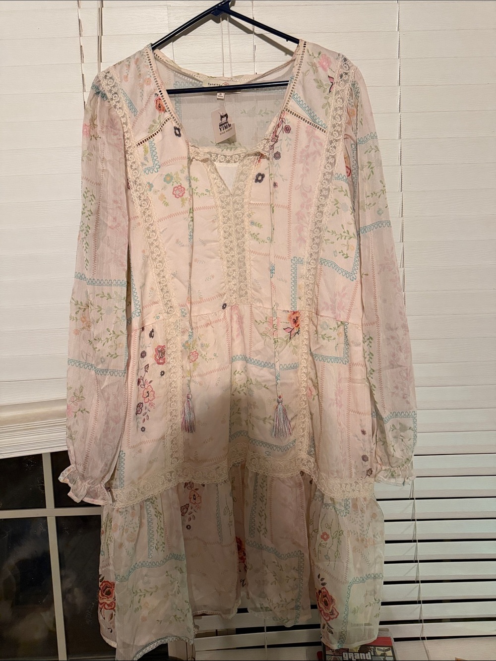 Boho Floral Patchwork Midi Dress - Light Pink